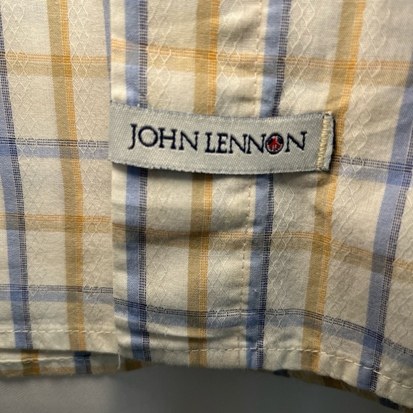 English Laundry John Lennon Button Down Shirt L 100% Cotton Blue Yellow Imagine - Picture 7 of 16